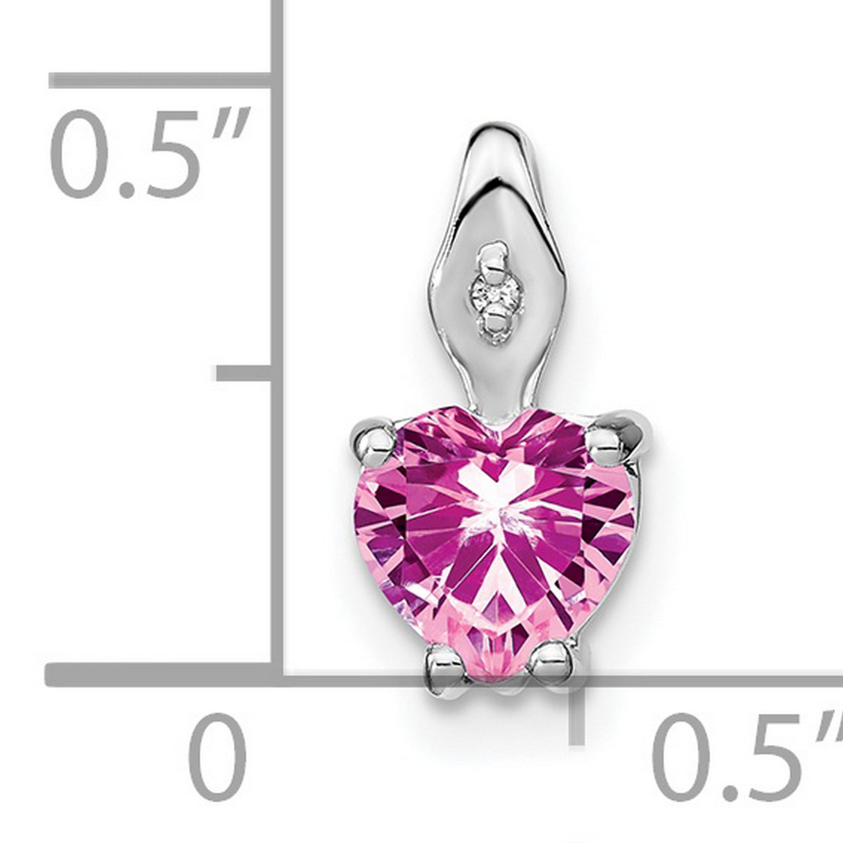 Heart Created Pink Sapphire and Diamond Charm Pendant in Real 14k White Gold