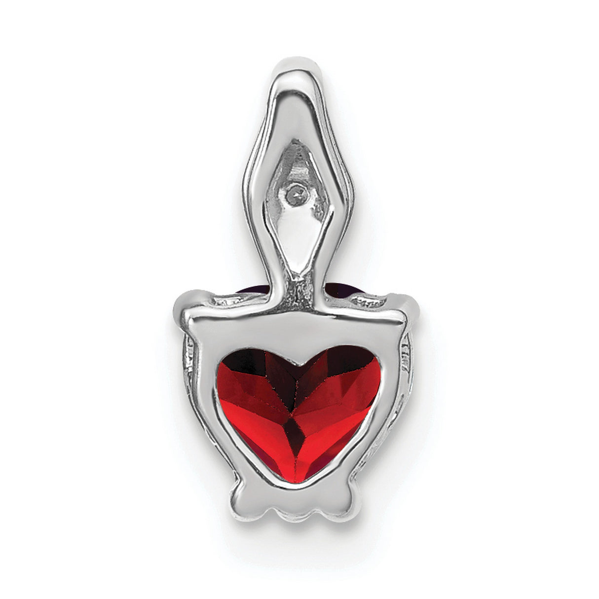 14k White Gold Heart Pendant with Garnet and Diamond Accent, Romantic Charm for Women