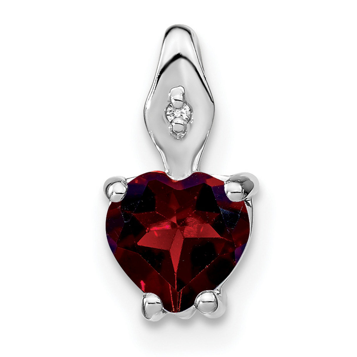14k White Gold Heart Pendant with Garnet and Diamond Accent, Romantic Charm for Women