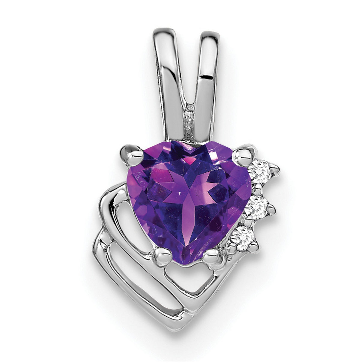 14k White Gold Claddagh Pendant with Amethyst and Diamond Accents, Heart Celtic Design for Women