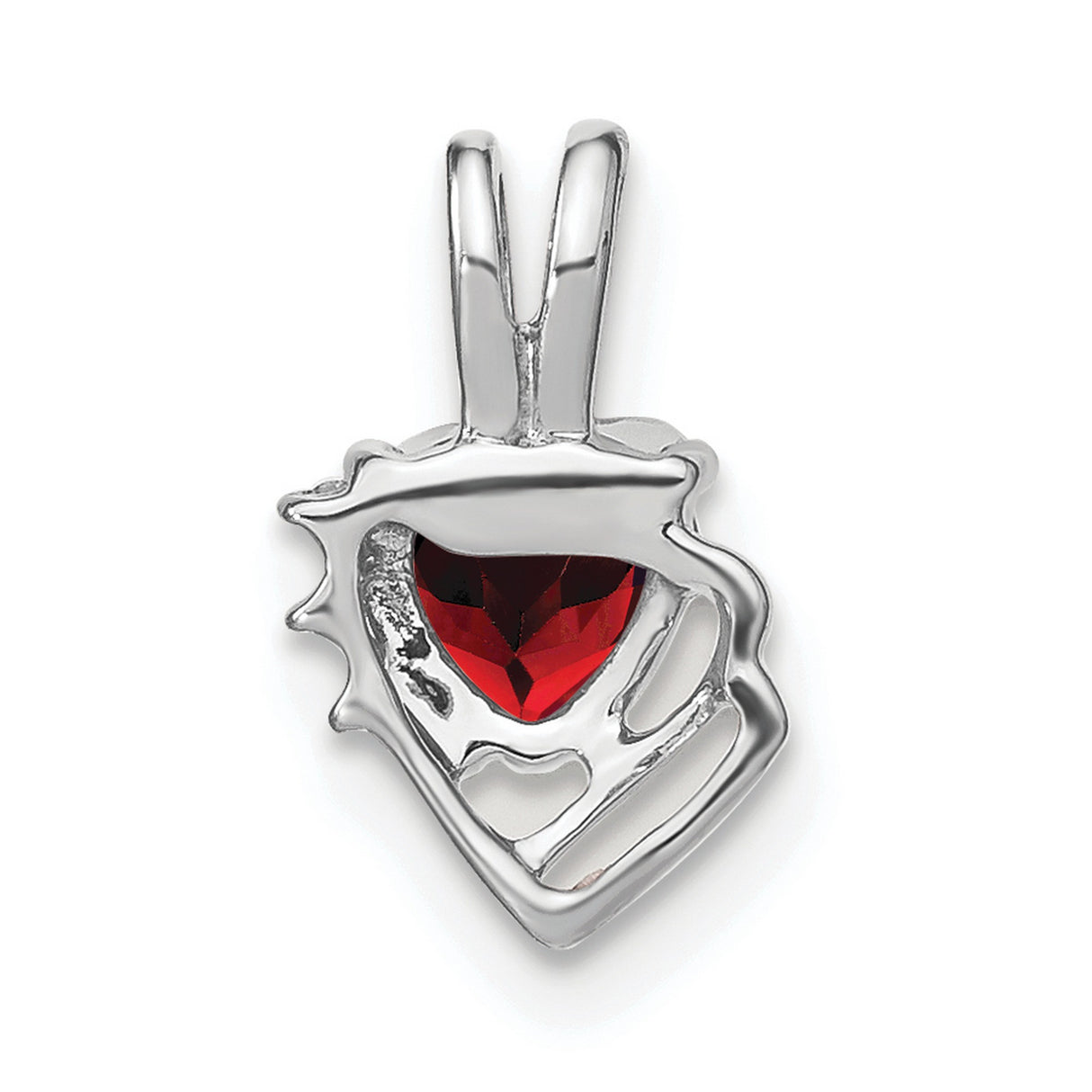14k White Gold Heart Pendant with Garnet and Diamond Accents, Romantic Jewelry for Women