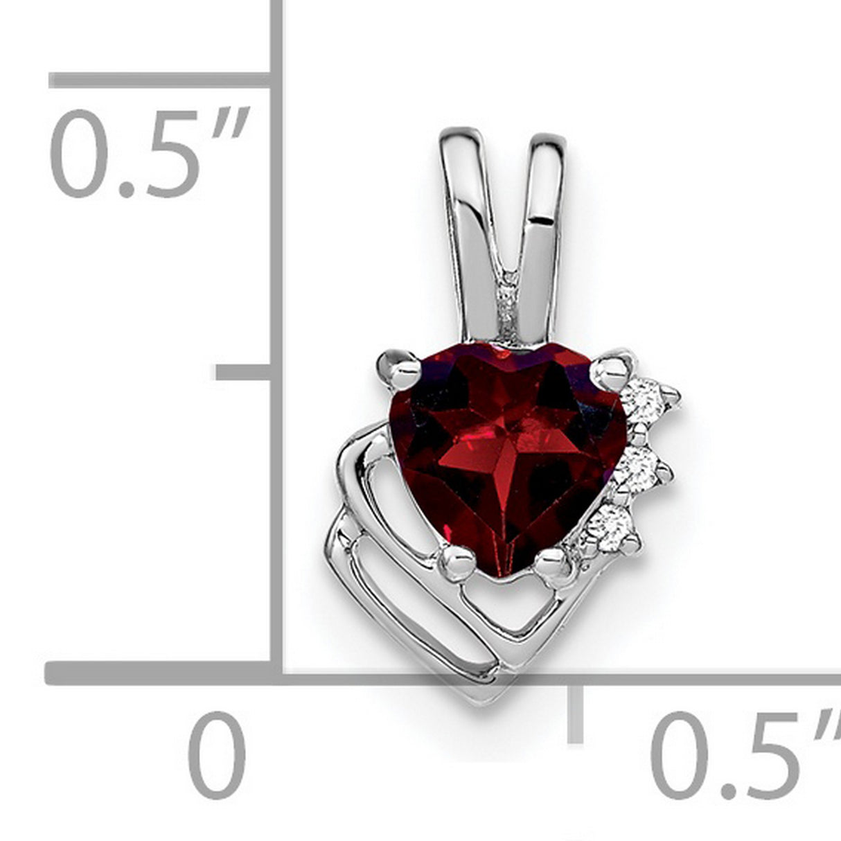 14k White Gold Heart Pendant with Garnet and Diamond Accents, Romantic Jewelry for Women