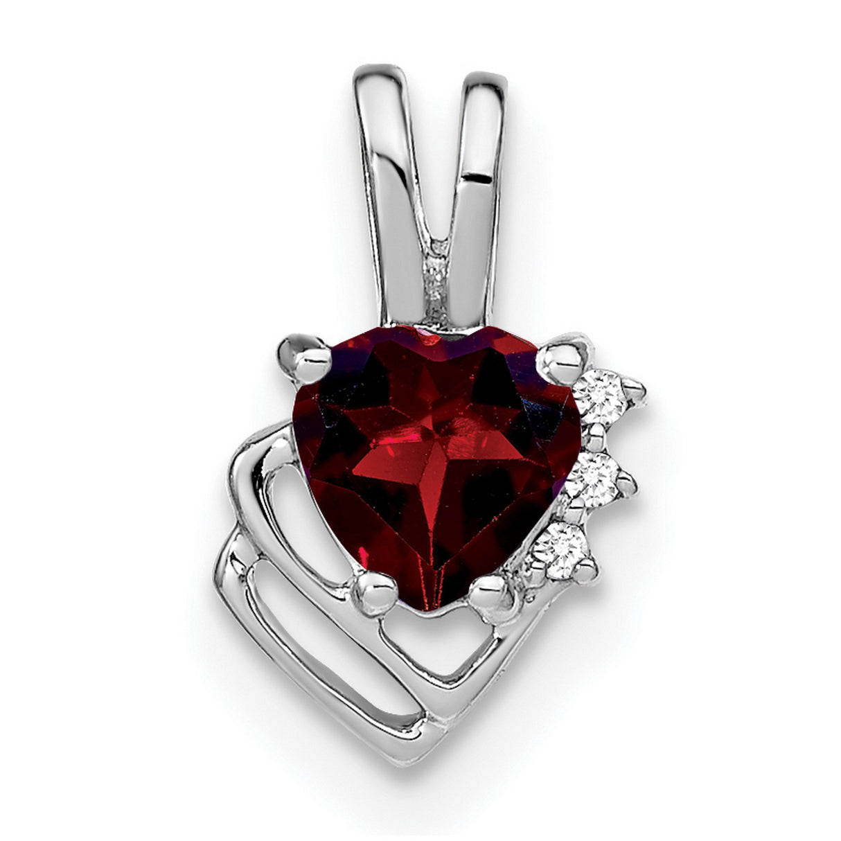 14k White Gold Heart Pendant with Garnet and Diamond Accents, Romantic Jewelry for Women