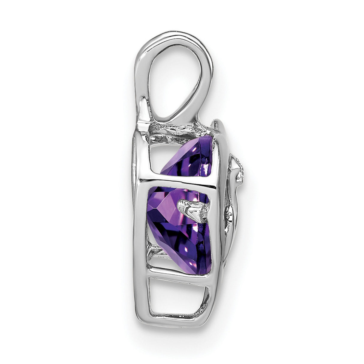 14k White Gold Heart Mom Pendant with Amethyst and Diamond Accent