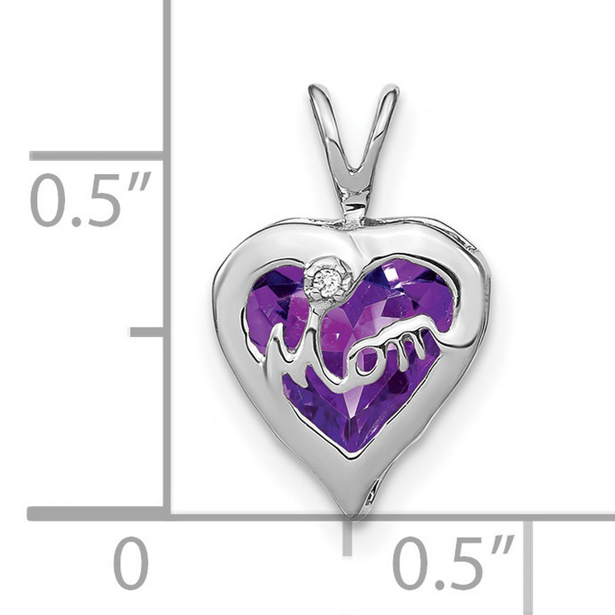 14k White Gold Heart Mom Pendant with Amethyst and Diamond Accent