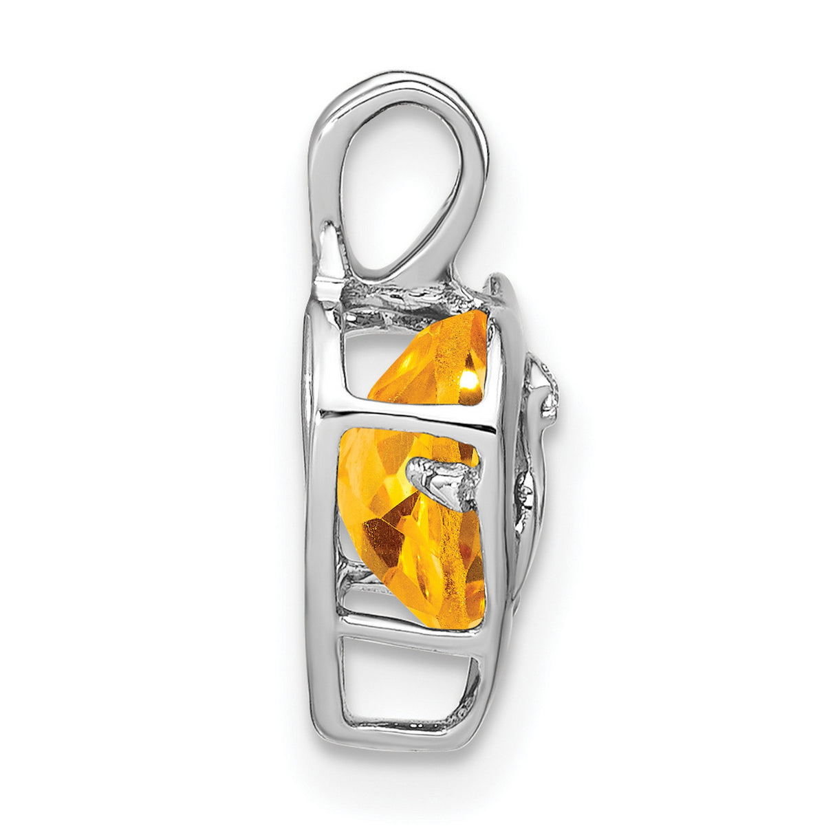 Citrine and Diamond MOM Heart Charm Pendant in Real 14k White Gold