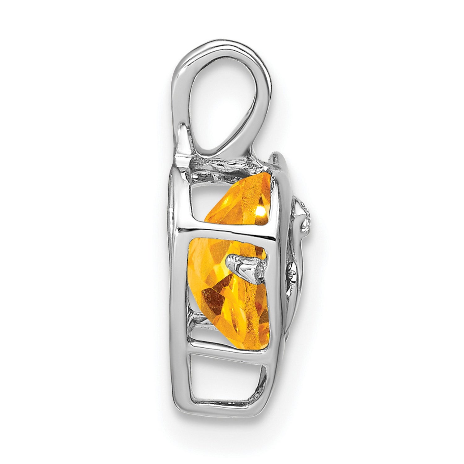 Citrine and Diamond MOM Heart Charm Pendant in Real 14k White Gold
