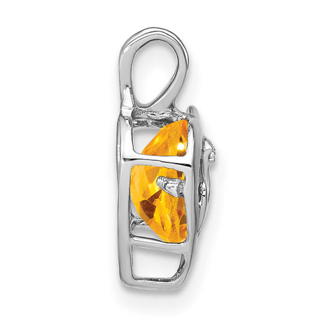 Citrine and Diamond MOM Heart Charm Pendant in Real 14k White Gold