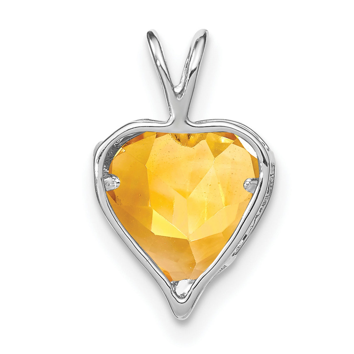 Citrine and Diamond MOM Heart Charm Pendant in Real 14k White Gold