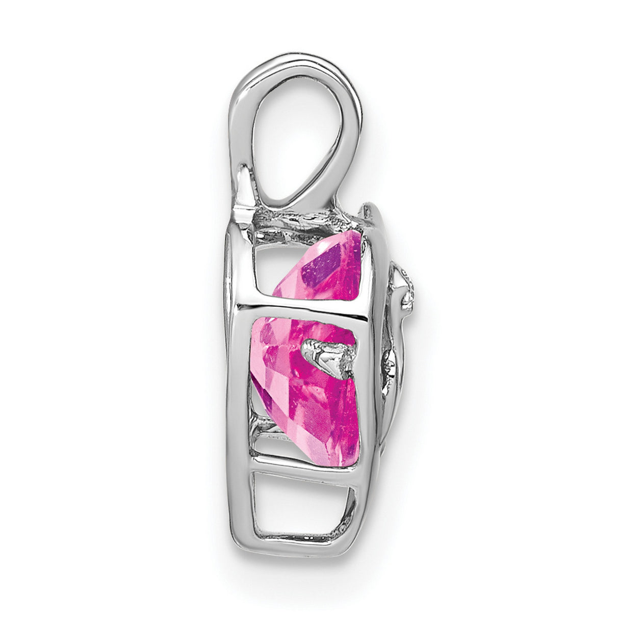 14k White Gold Heart Pendant with Created Pink Sapphire and Diamond Accents, Mothers Jewelry