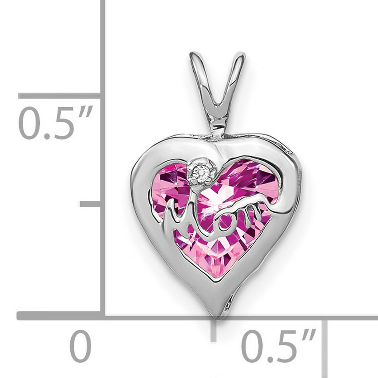 14k White Gold Heart Pendant with Created Pink Sapphire and Diamond Accents, Mothers Jewelry
