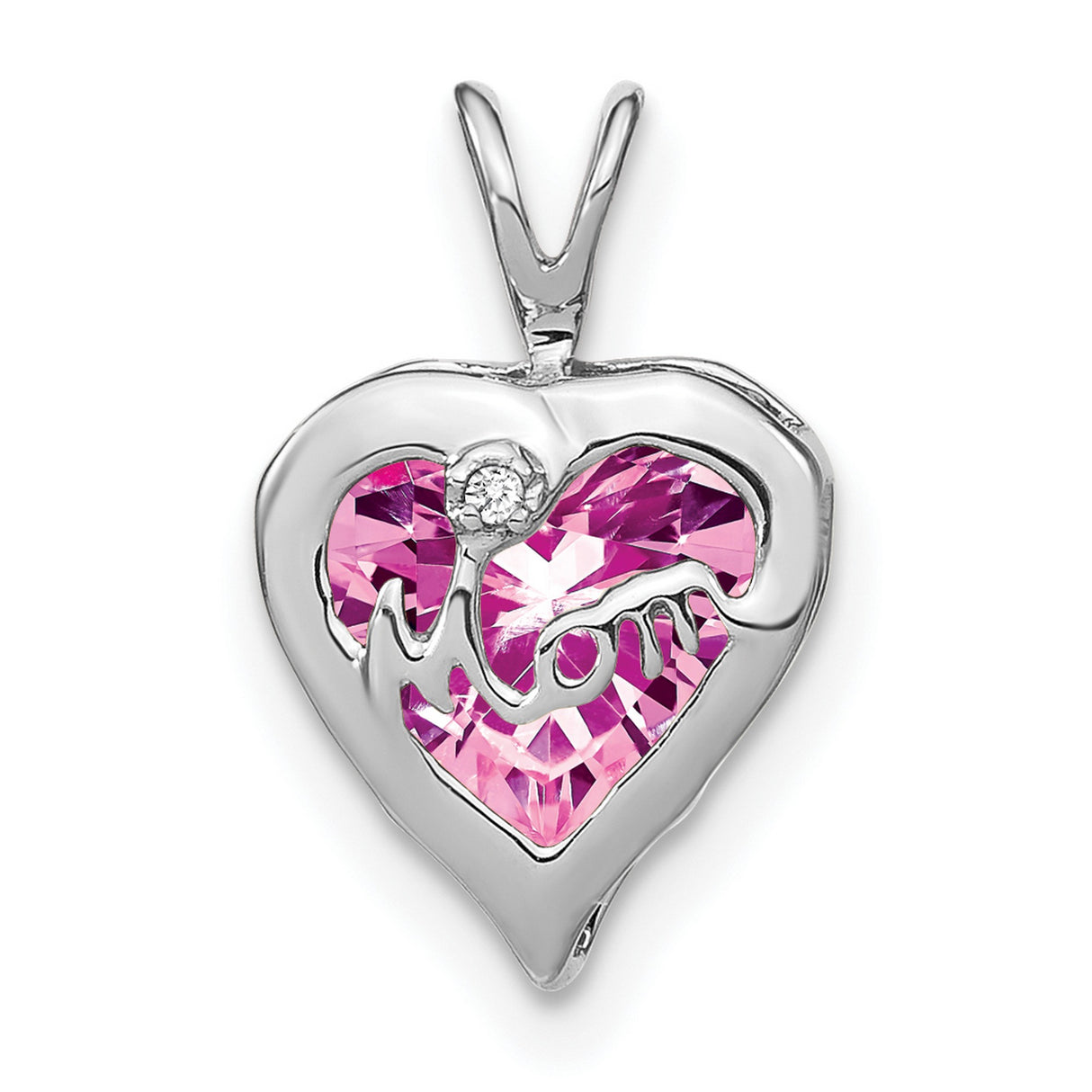 14k White Gold Heart Pendant with Created Pink Sapphire and Diamond Accents, Mothers Jewelry