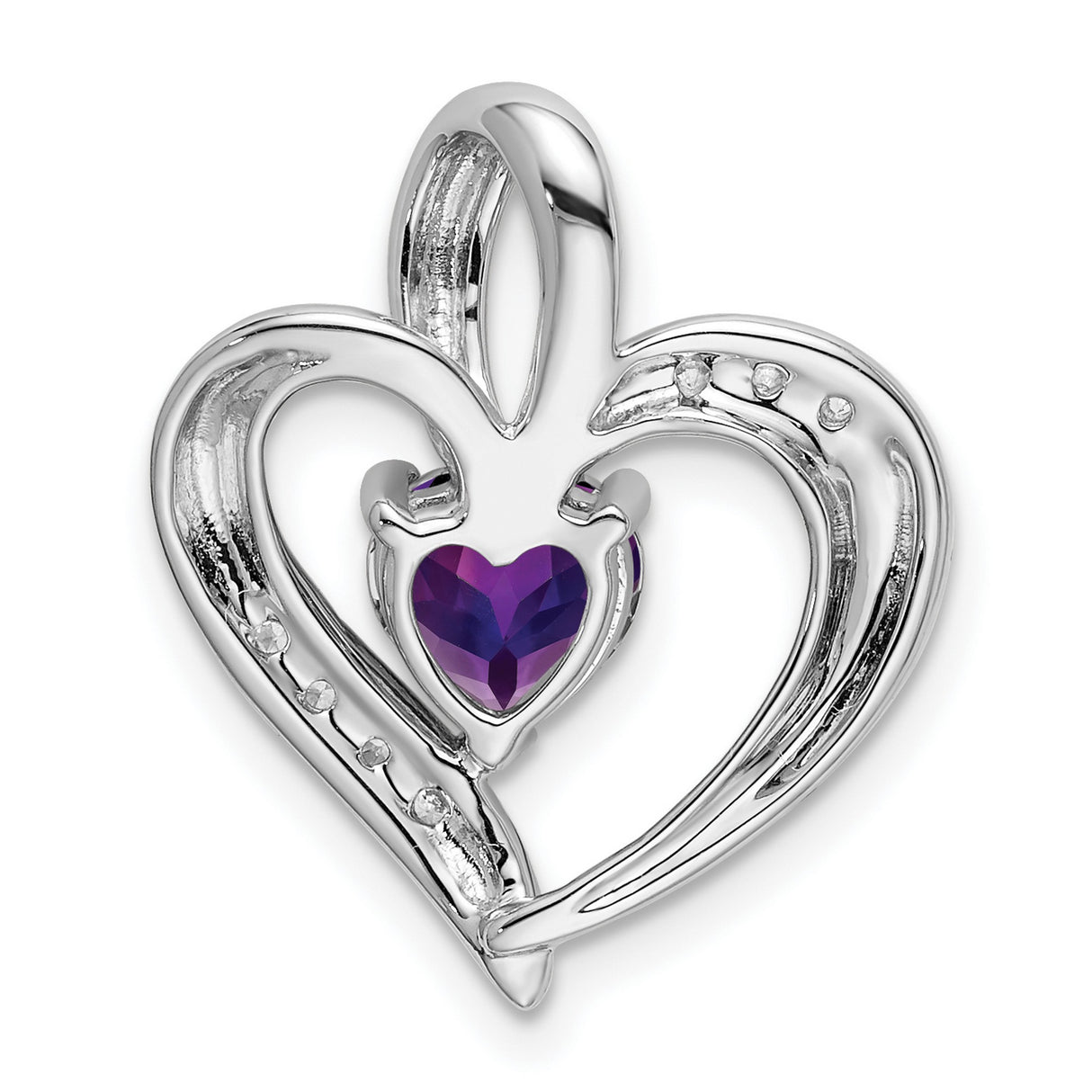 14k White Gold Heart Pendant with Amethyst and Diamond Accents, Romantic Jewelry for Women