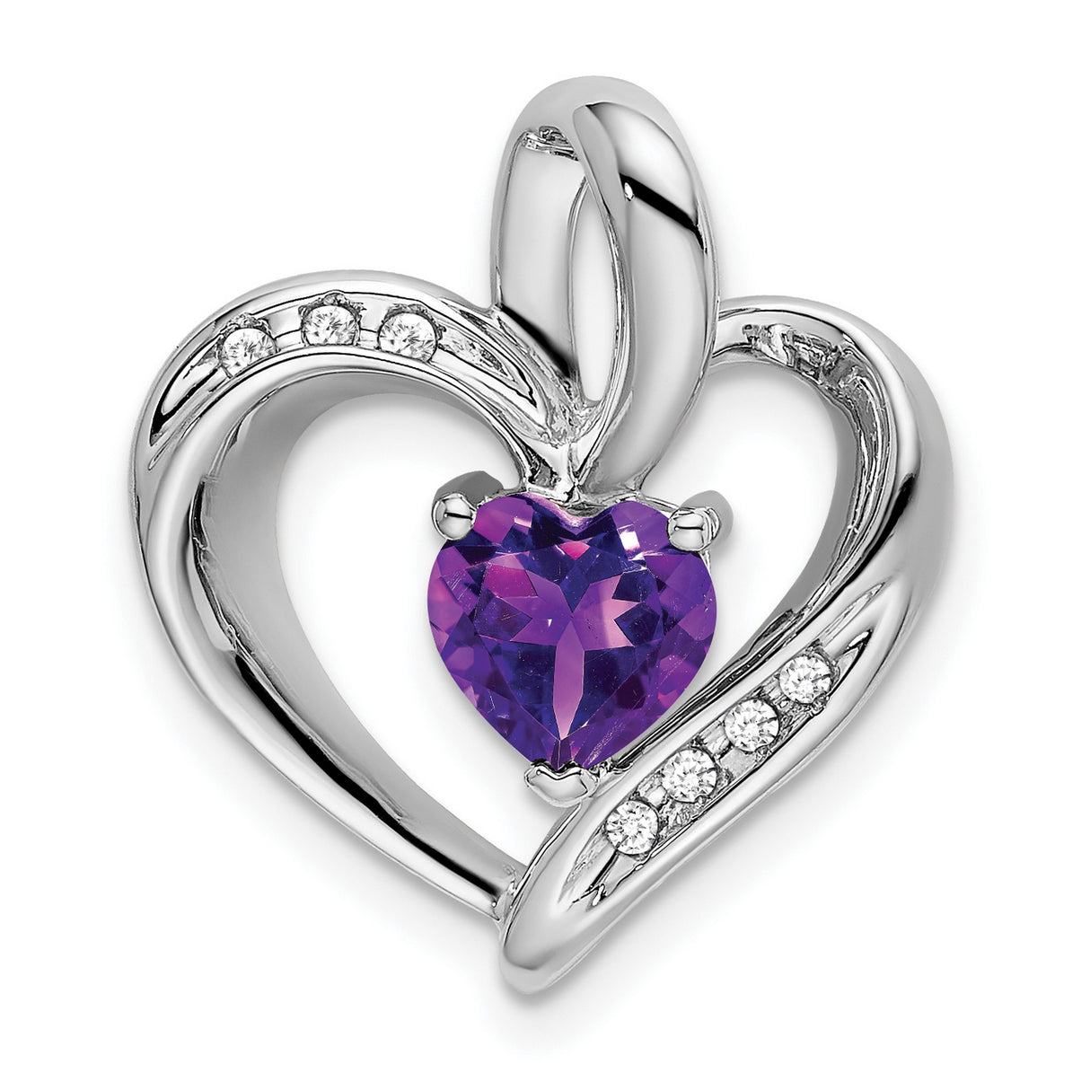14k White Gold Heart Pendant with Amethyst and Diamond Accents, Romantic Jewelry for Women