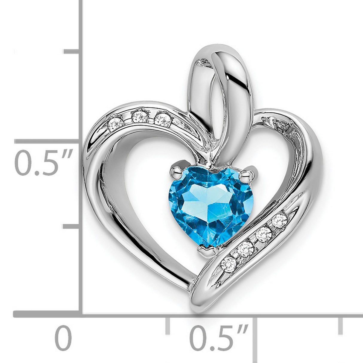 10k White Gold Heart Pendant with Swiss Blue Topaz and Diamond Accents, Open Heart Design