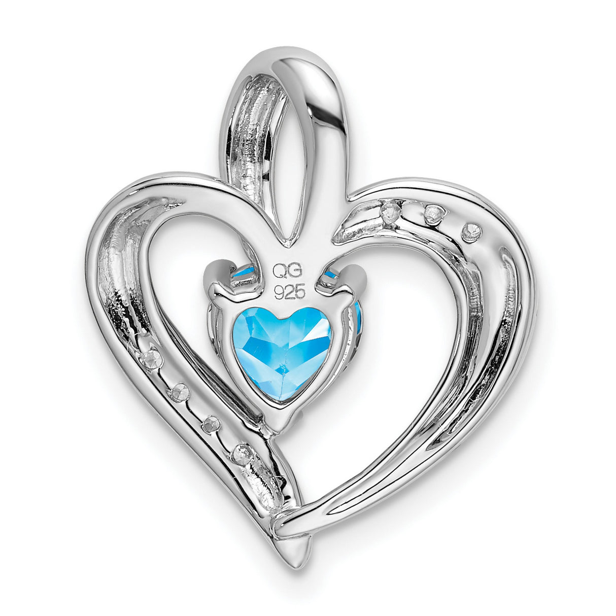 14k White Gold Heart Pendant with Swiss Blue Topaz and Diamond Accents for Women