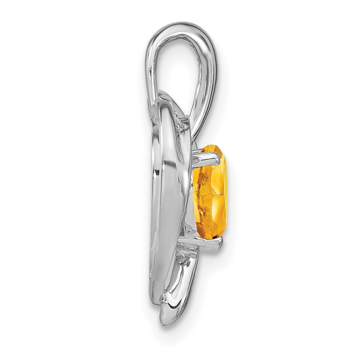 14k White Gold Heart Pendant with Citrine and Diamond Accents, Open Heart Design for Women
