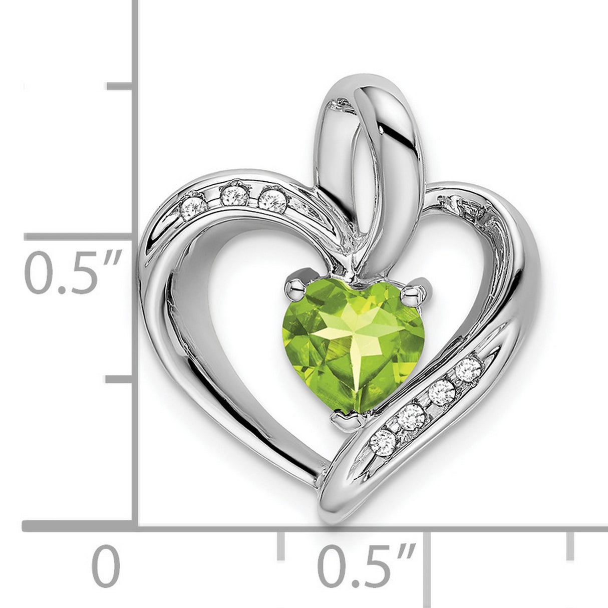 10k White Gold Pendant with Heart-Cut Peridot and Diamond Accents, Open Heart Design