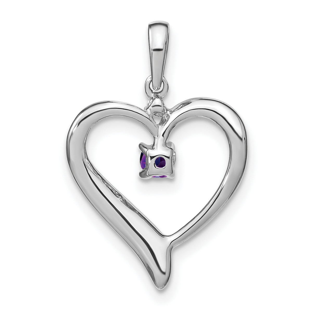 14k White Gold Heart Pendant with Amethyst and Diamond Accent for Women