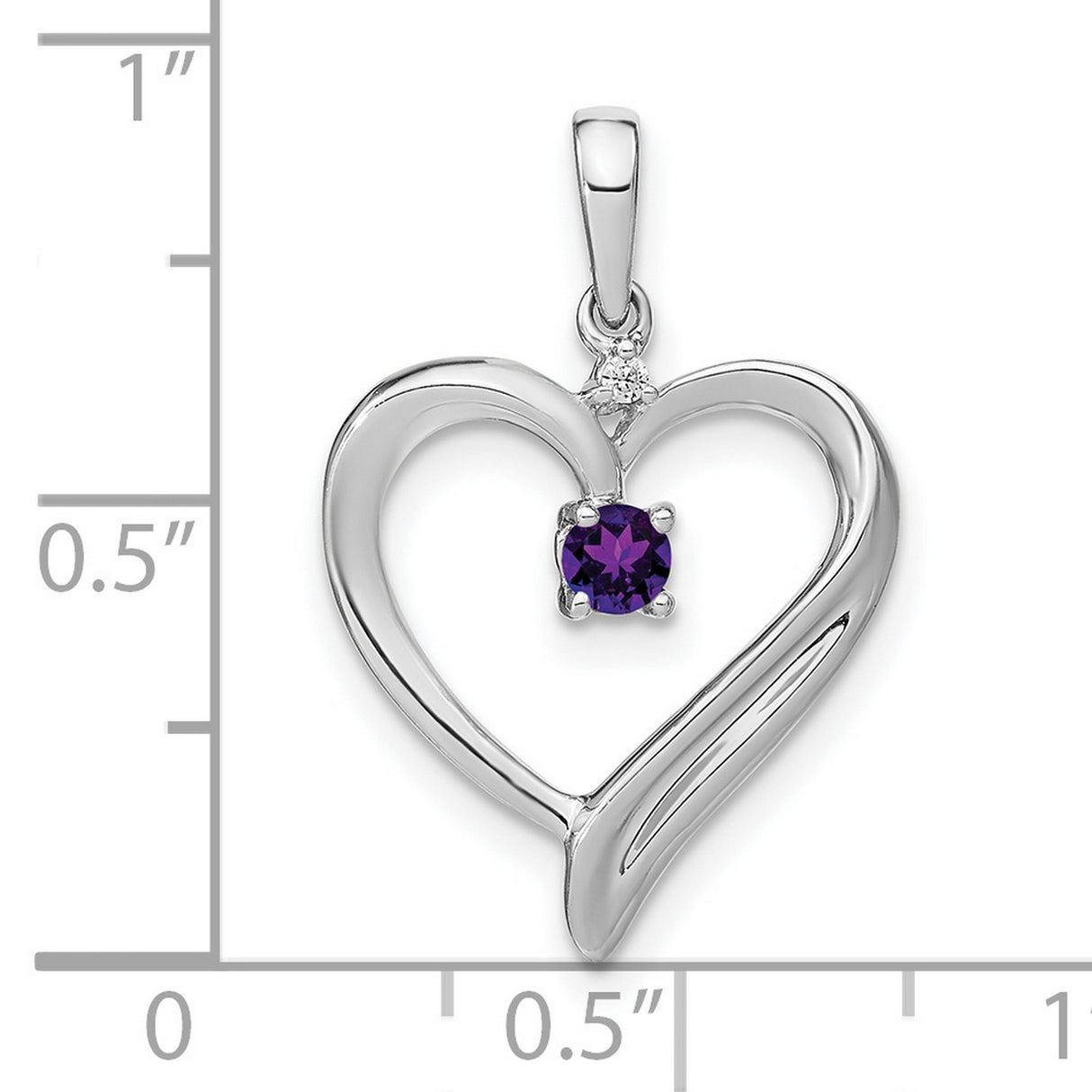 14k White Gold Heart Pendant with Amethyst and Diamond Accent for Women