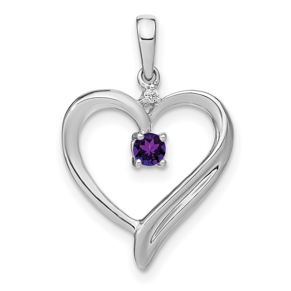 14k White Gold Heart Pendant with Amethyst and Diamond Accent for Women
