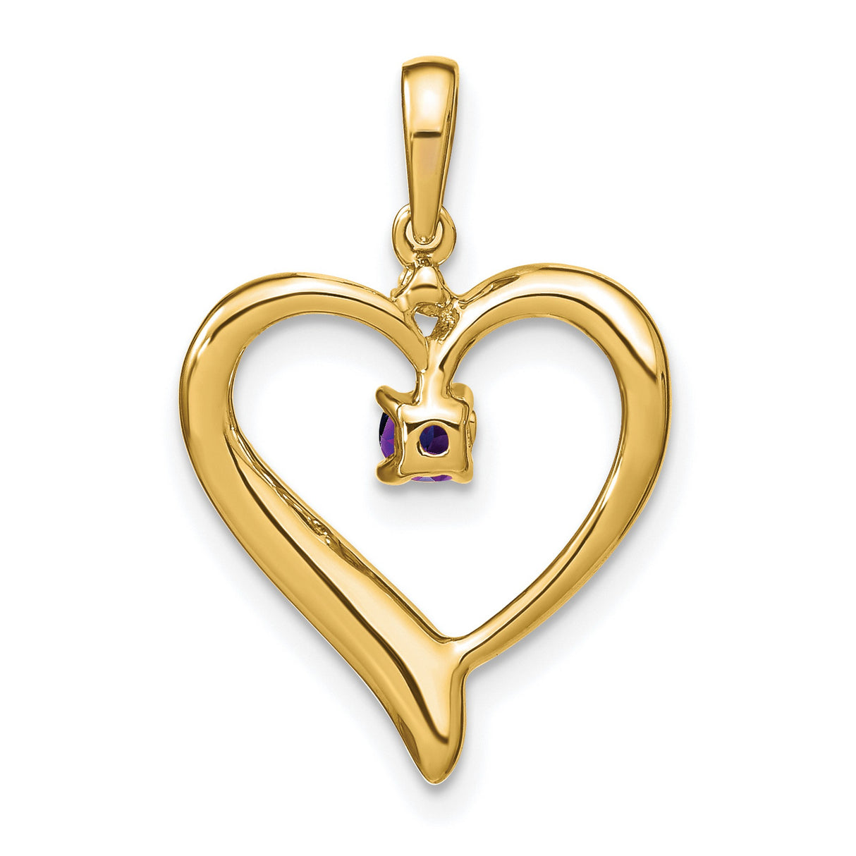 14k Yellow Gold Heart Pendant with Amethyst and Diamond Accent, Open Heart Charm for Women