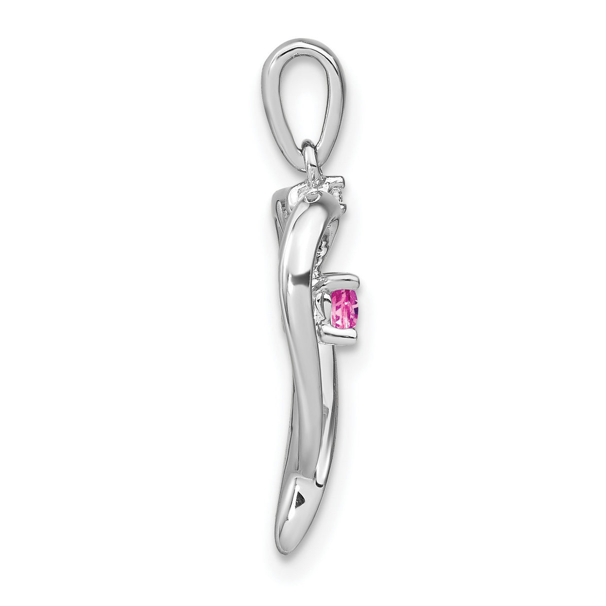 14k White Gold Heart Pendant with Created Pink Sapphire and Diamond Accents for Women