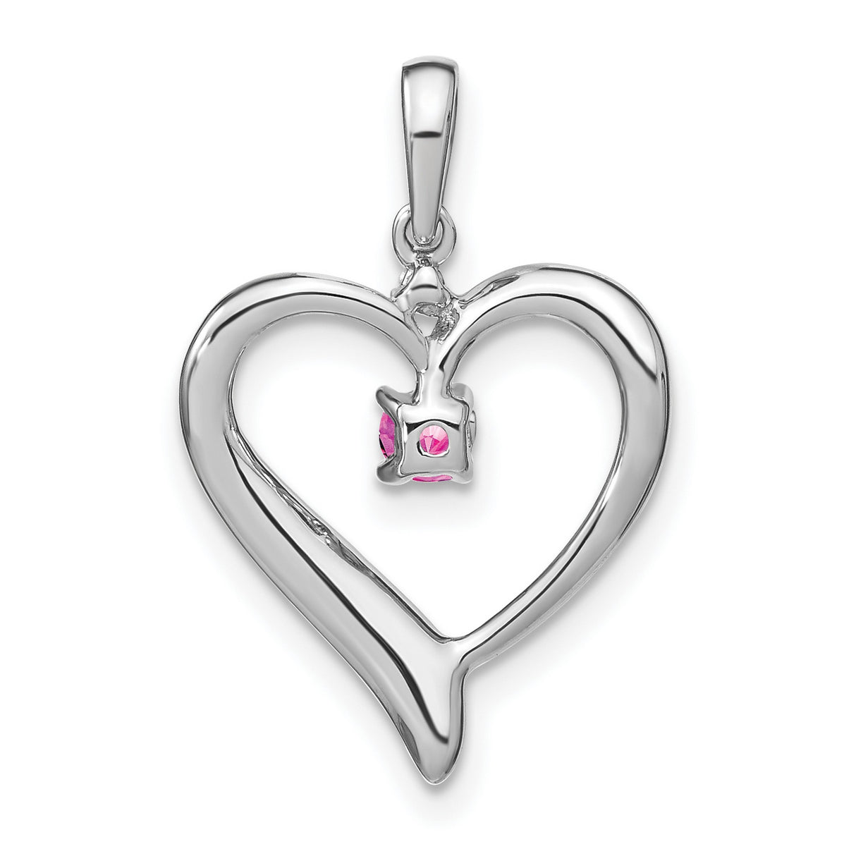 14k White Gold Heart Pendant with Created Pink Sapphire and Diamond Accents for Women