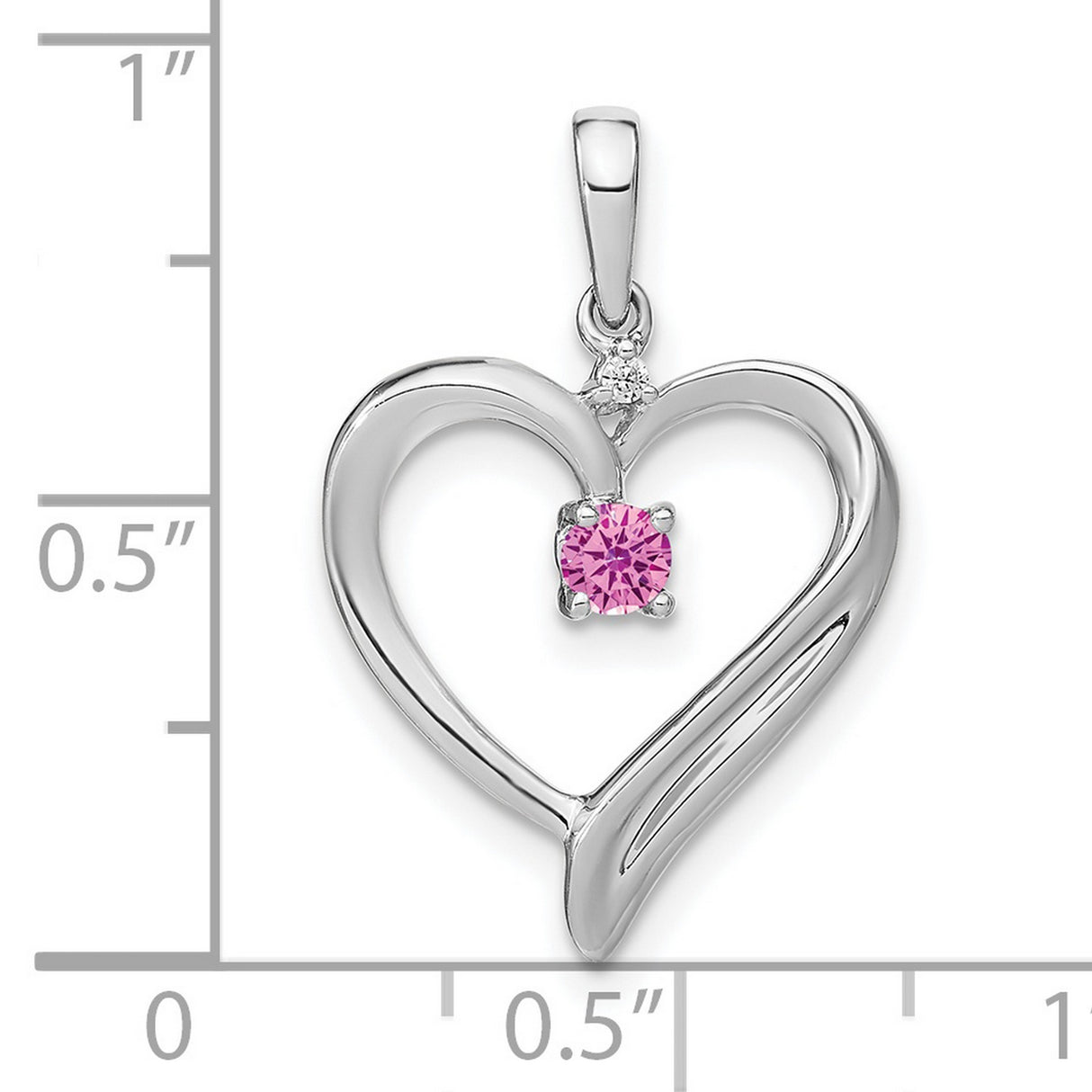 14k White Gold Heart Pendant with Created Pink Sapphire and Diamond Accents for Women