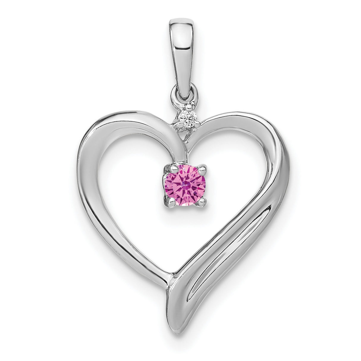 14k White Gold Heart Pendant with Created Pink Sapphire and Diamond Accents for Women