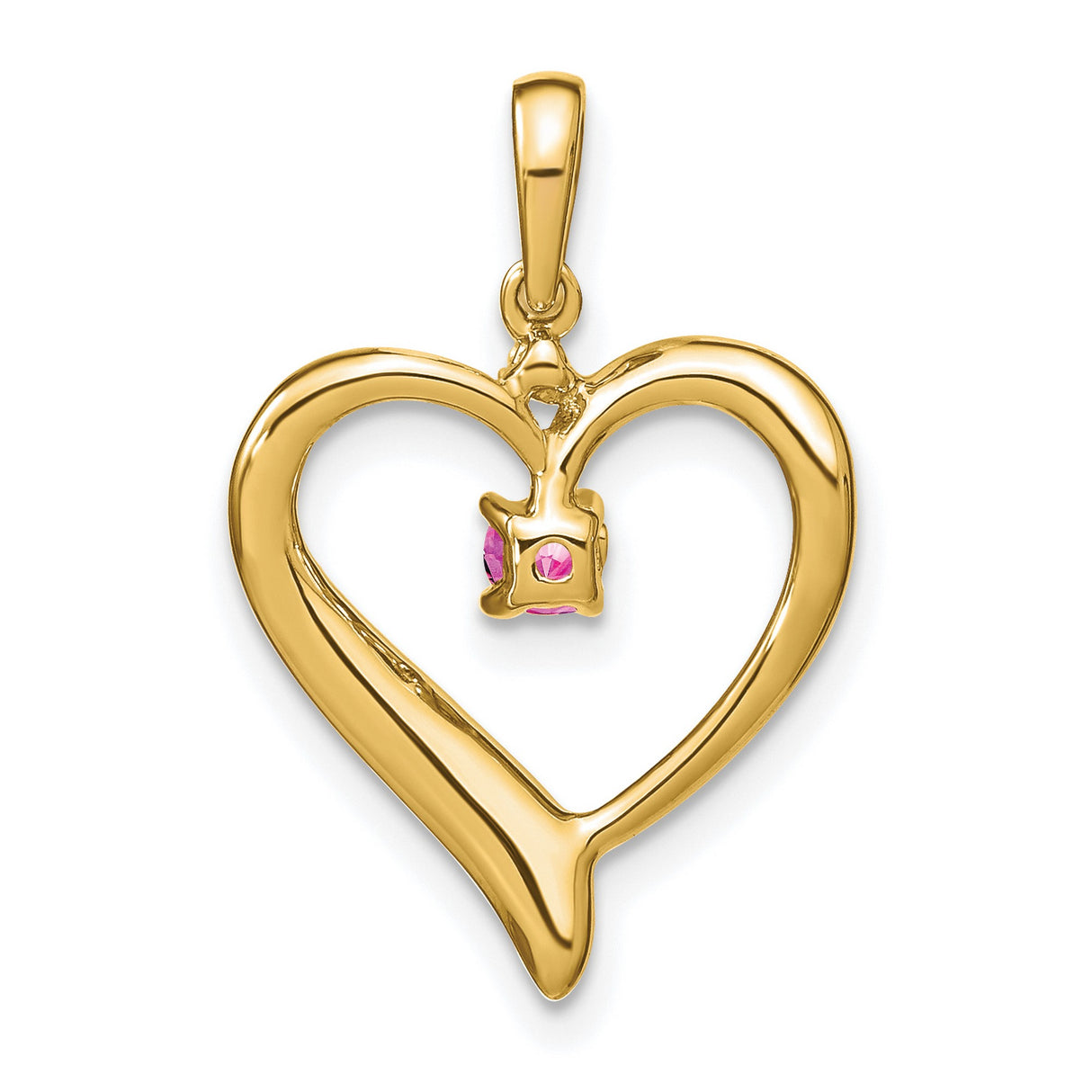 14k Yellow Gold Heart Pendant with Created Pink Sapphire and Diamond Accent, Romantic Jewelry for Women