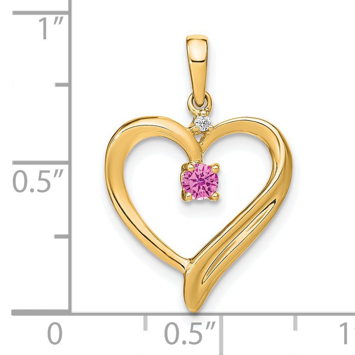 14k Yellow Gold Heart Pendant with Created Pink Sapphire and Diamond Accent, Romantic Jewelry for Women