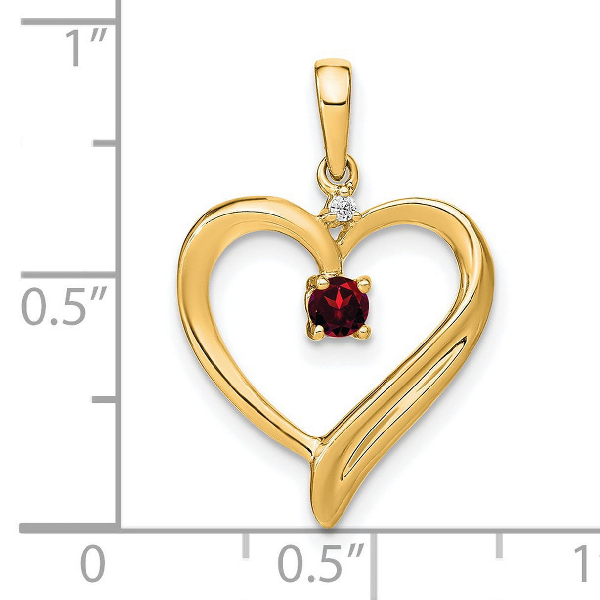 14k Yellow Gold Heart Pendant with Garnet and Diamond Accent, Open Heart Design for Women