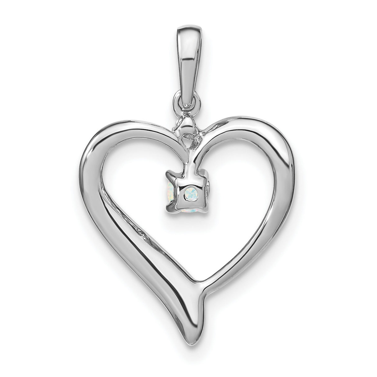 Created Opal and Diamond Heart Charm Pendant in Real 14k White Gold