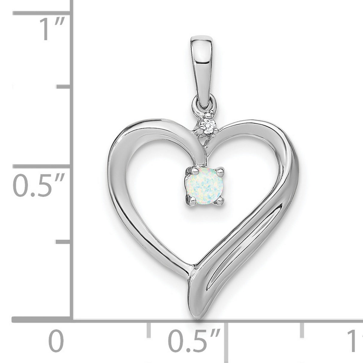 Created Opal and Diamond Heart Charm Pendant in Real 14k White Gold