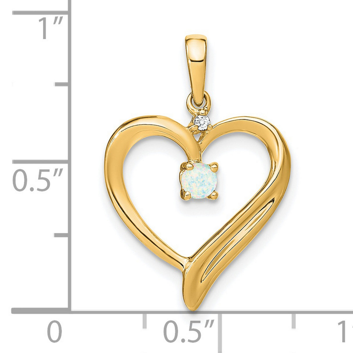 14k Yellow Gold Heart Pendant with Lab Created Opal and Diamond Accent