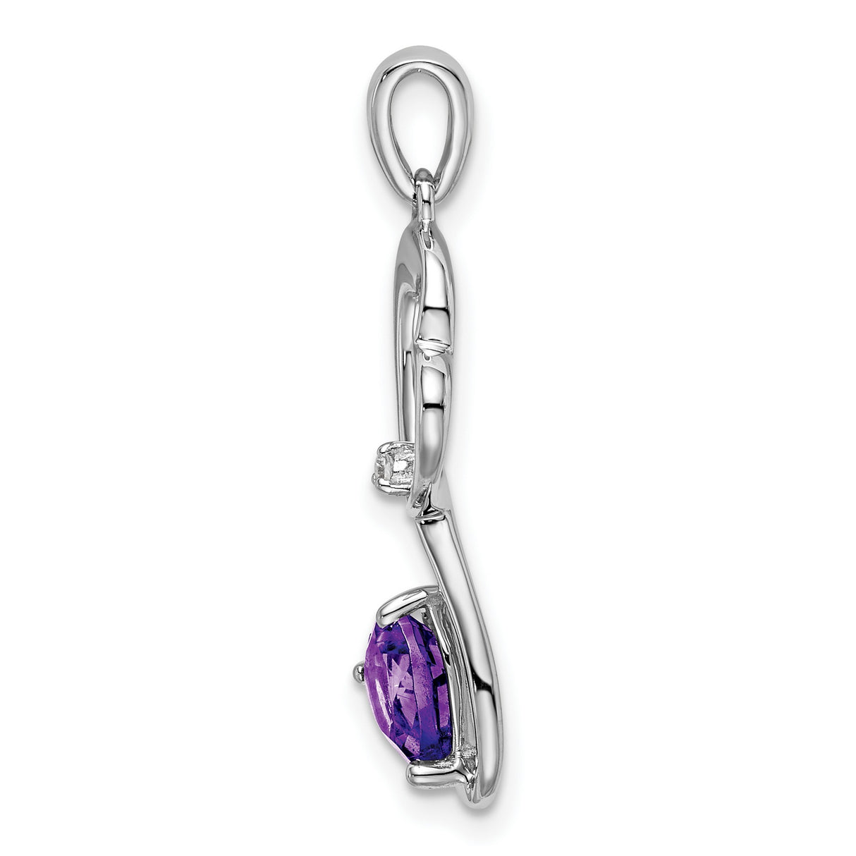 14k White Gold Heart Pendant with Amethyst and Diamond Accent, Open Heart Design for Women