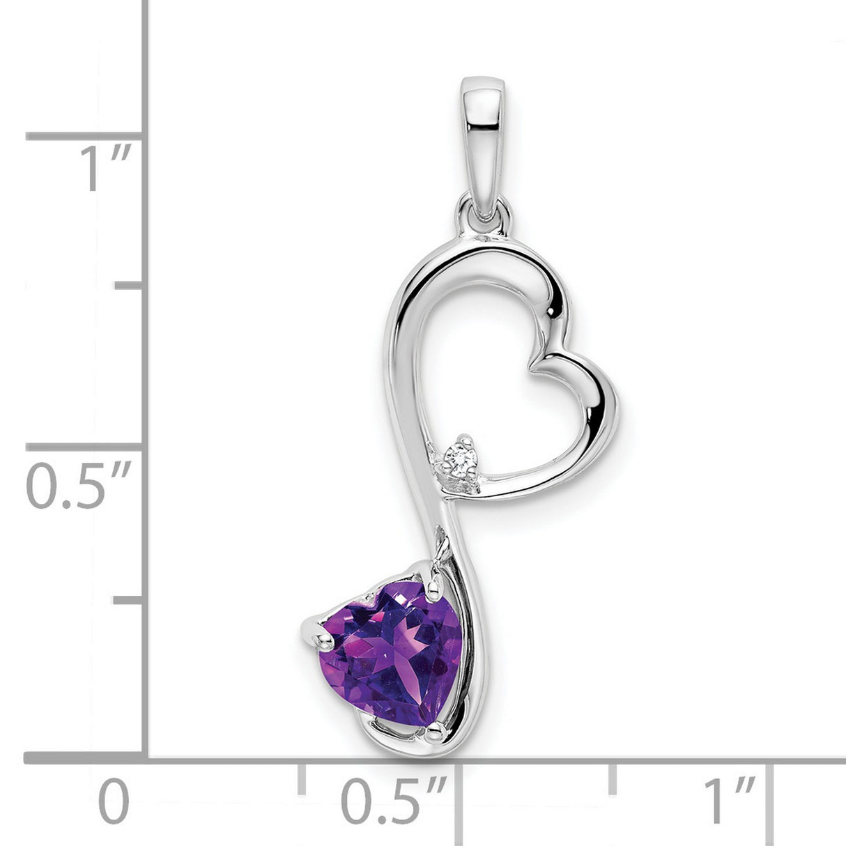 14k White Gold Heart Pendant with Amethyst and Diamond Accent, Open Heart Design for Women