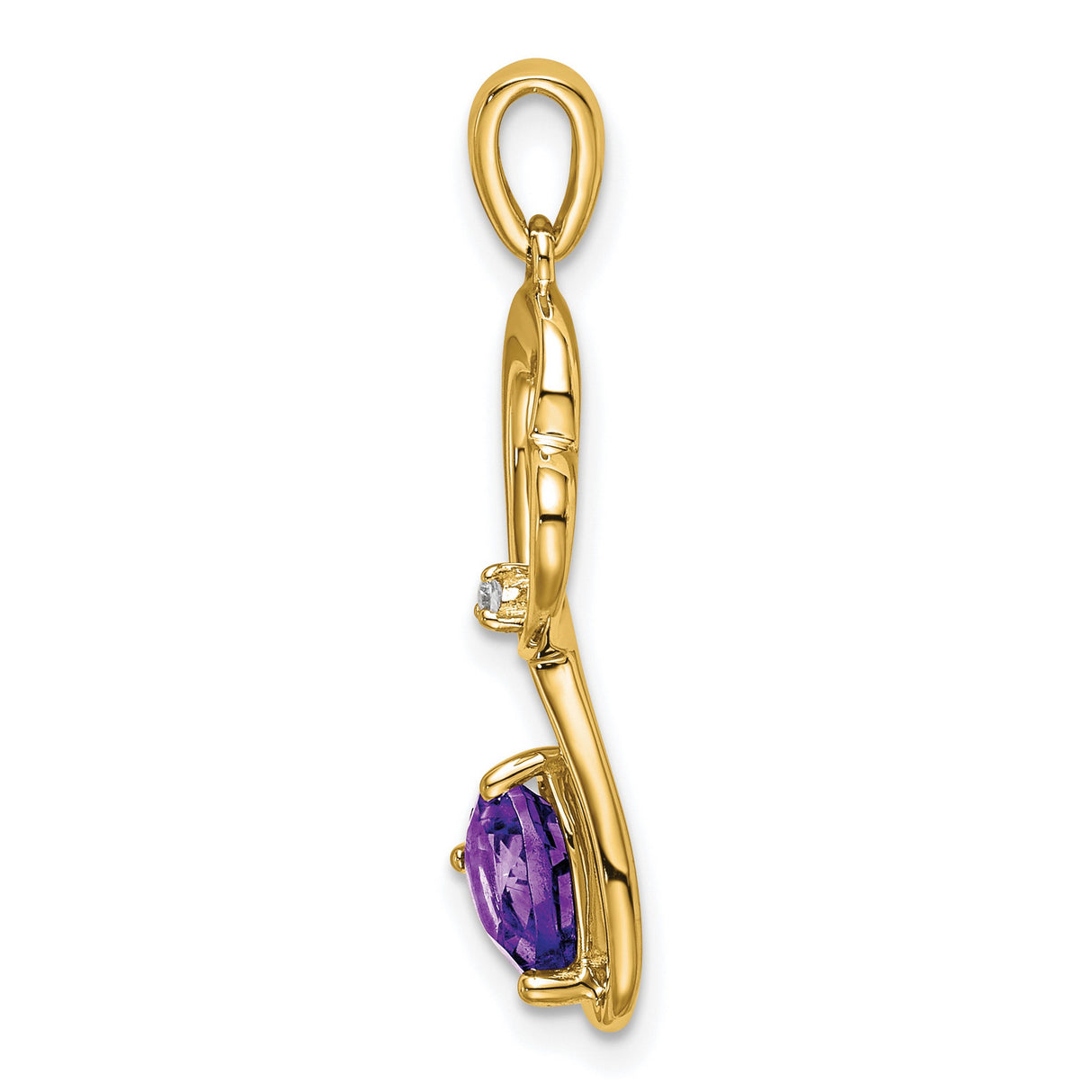 14k Yellow Gold Heart Pendant with Amethyst and Diamond Accent