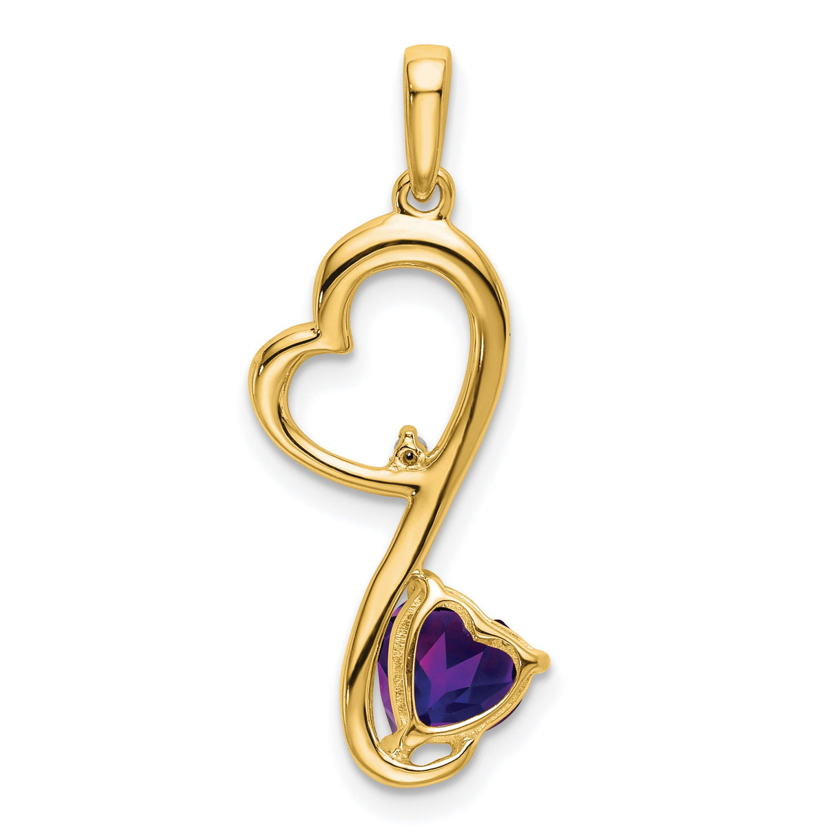14k Yellow Gold Heart Pendant with Amethyst and Diamond Accent
