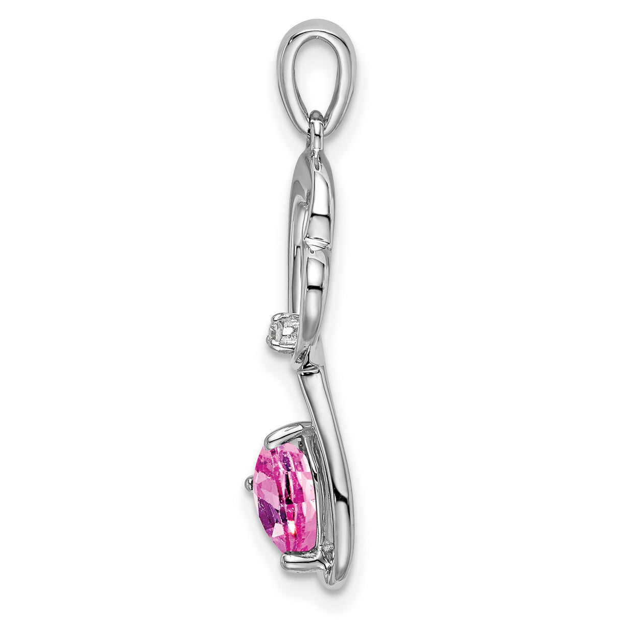 14k White Gold Heart Pendant with Created Pink Sapphire and Diamond Accent