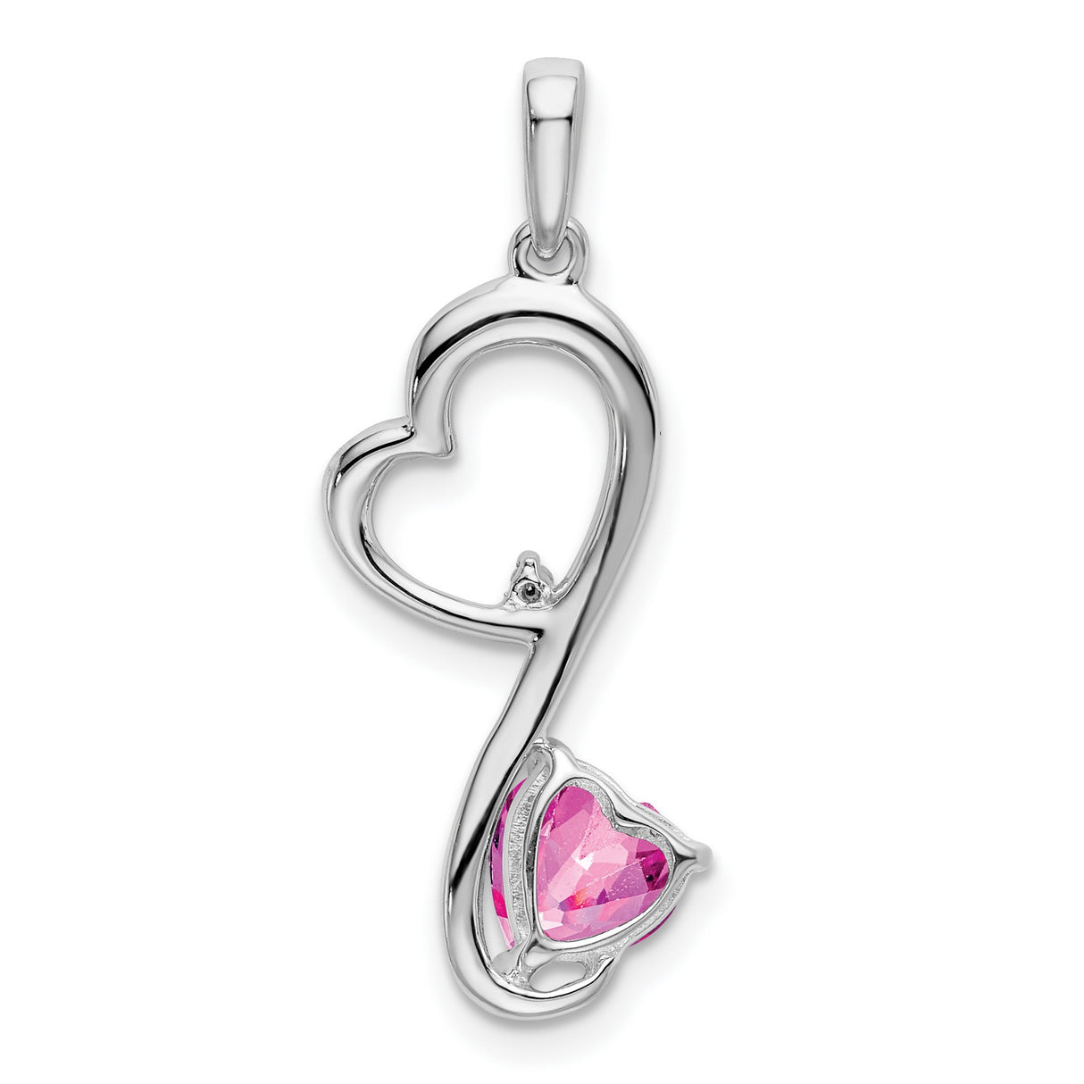 14k White Gold Heart Pendant with Created Pink Sapphire and Diamond Accent