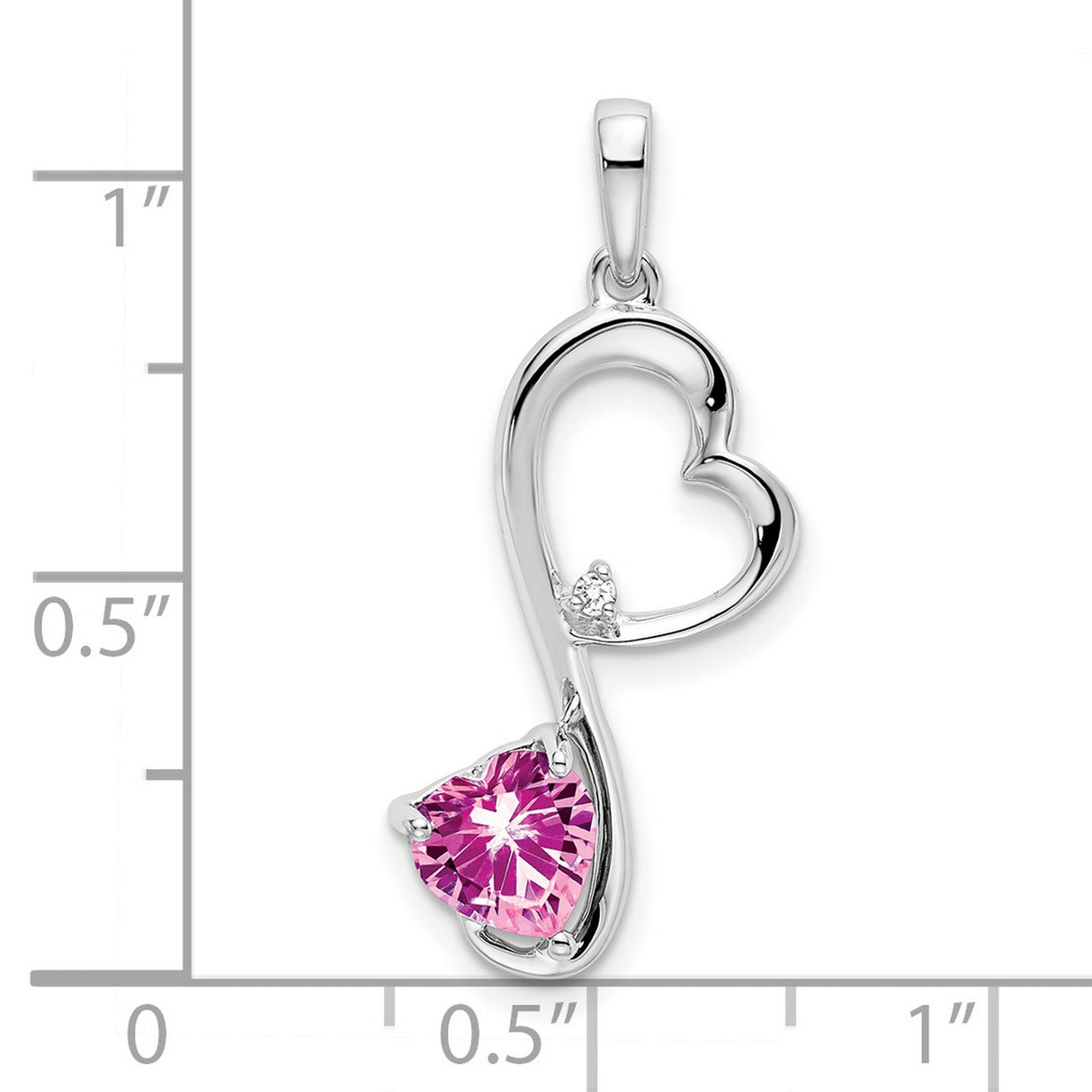 14k White Gold Heart Pendant with Created Pink Sapphire and Diamond Accent