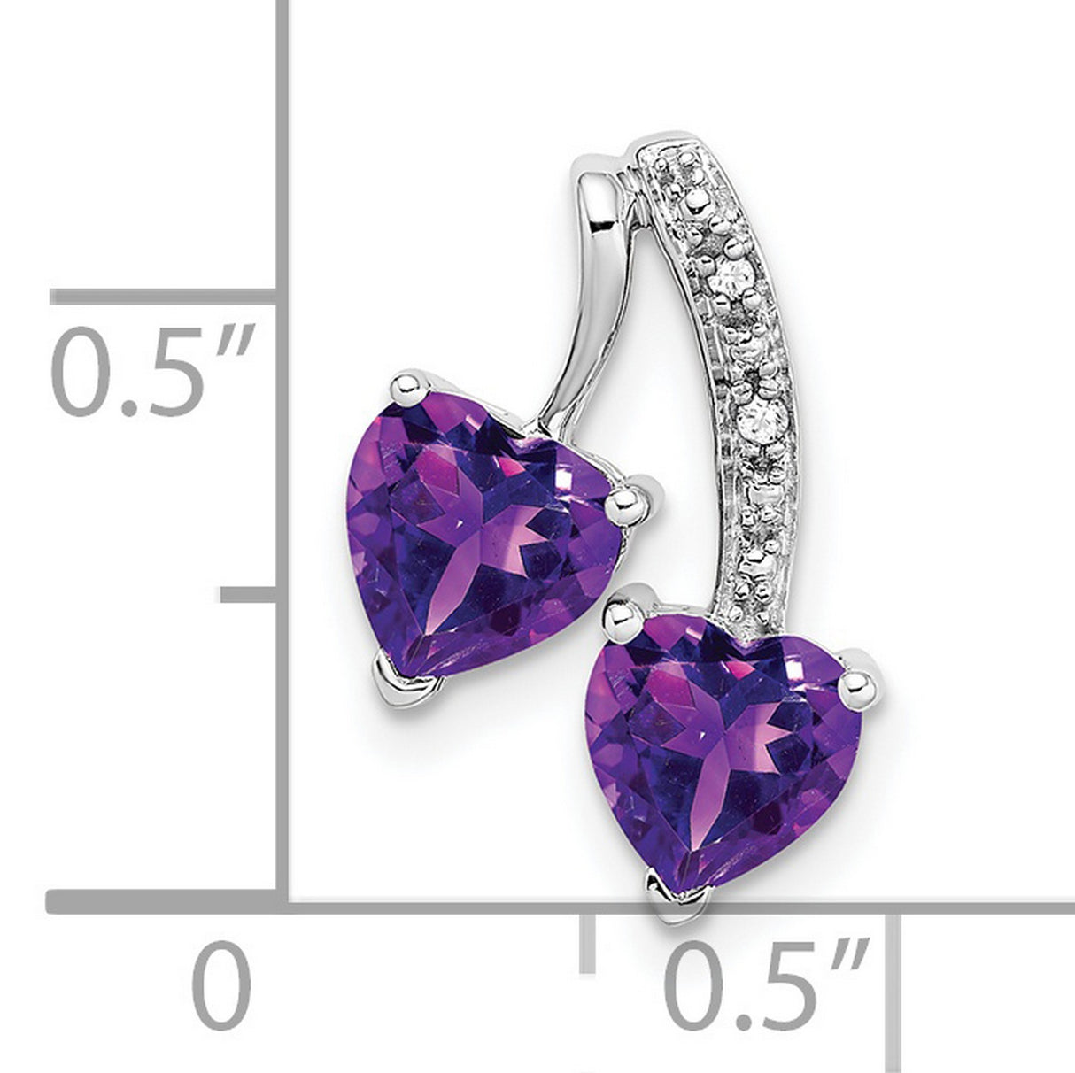 14k White Gold Heart Pendant with Amethyst and Diamond Accents