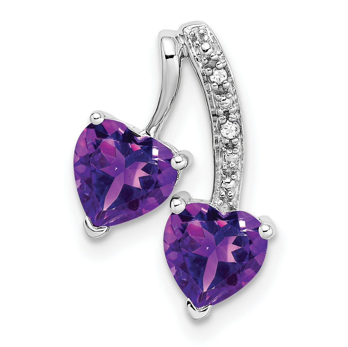 14k White Gold Heart Pendant with Amethyst and Diamond Accents