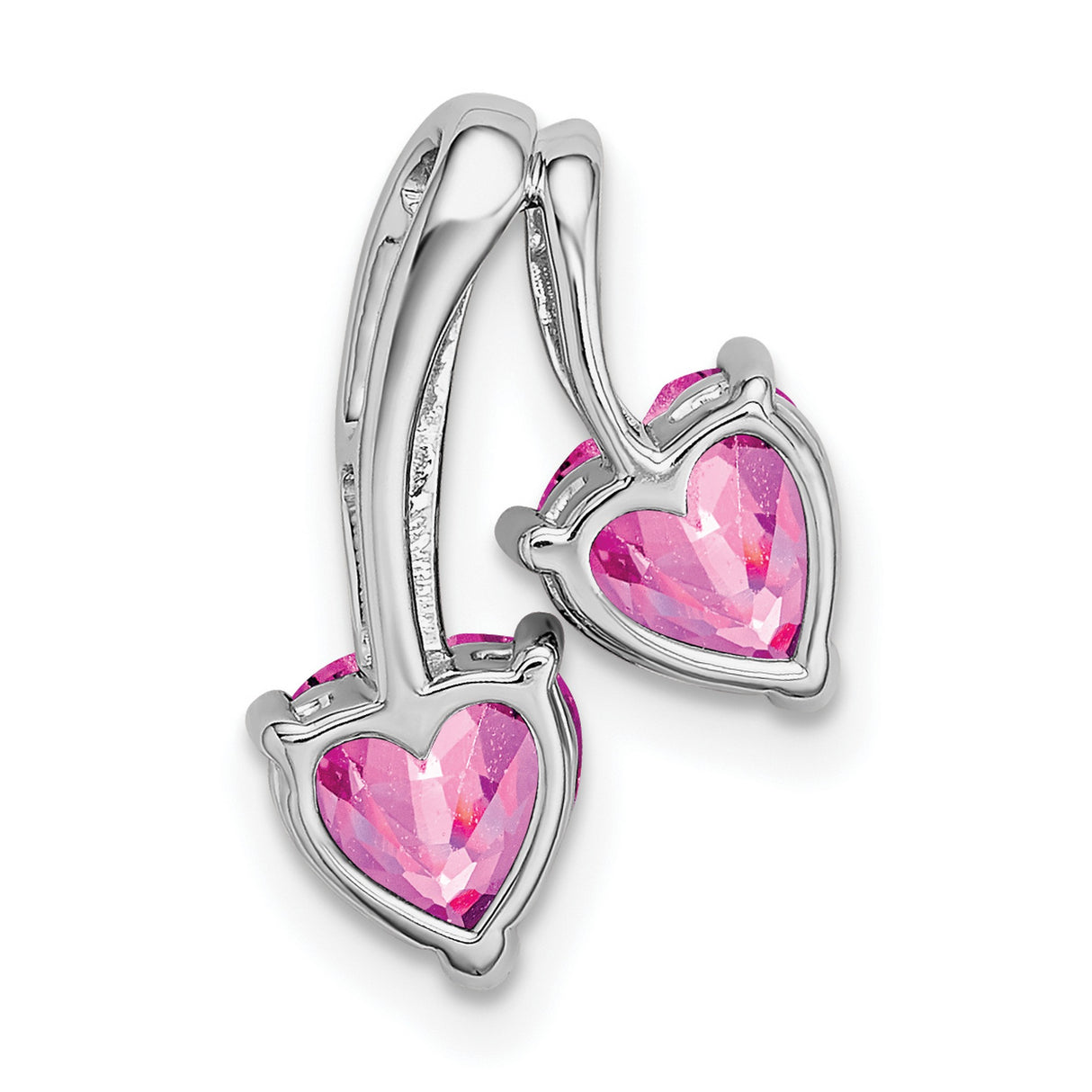 14k White Gold Pendant with Pink Lab Created Sapphire, Diamond Accents, Dual Heart Design