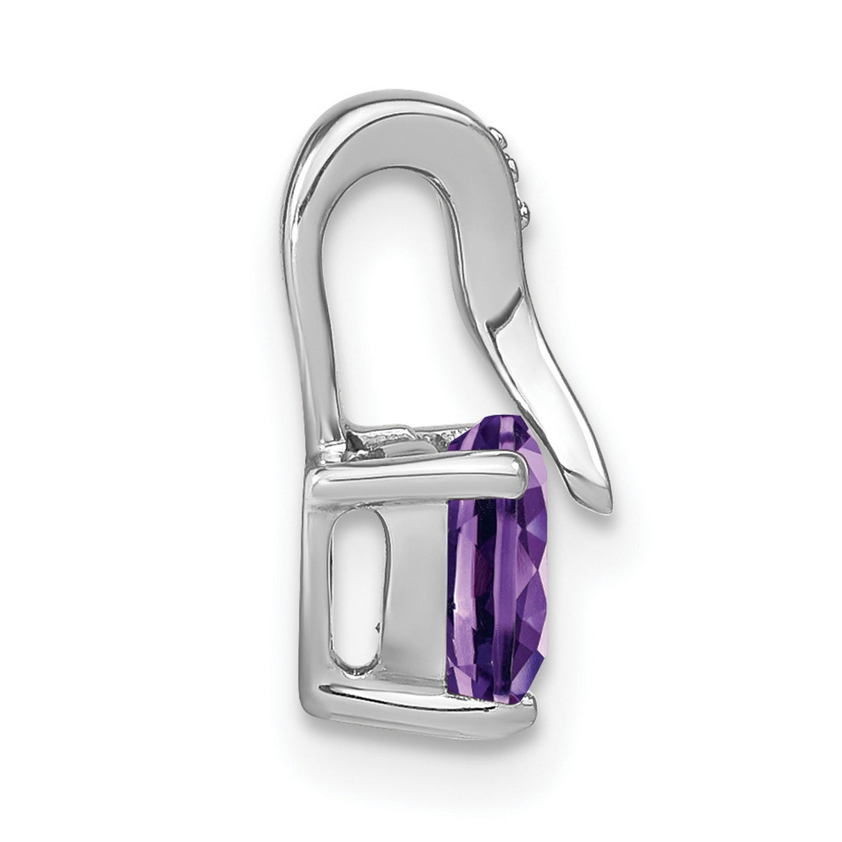 14k White Gold Heart Amethyst Pendant with Diamond Accent Bail for Women