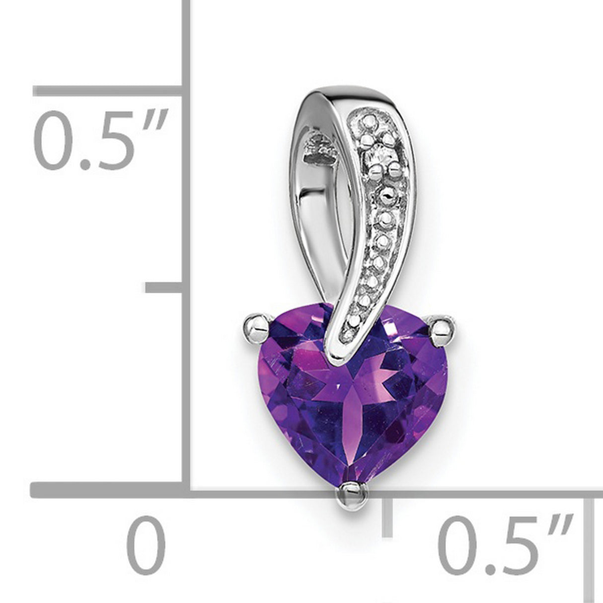 14k White Gold Heart Amethyst Pendant with Diamond Accent Bail for Women