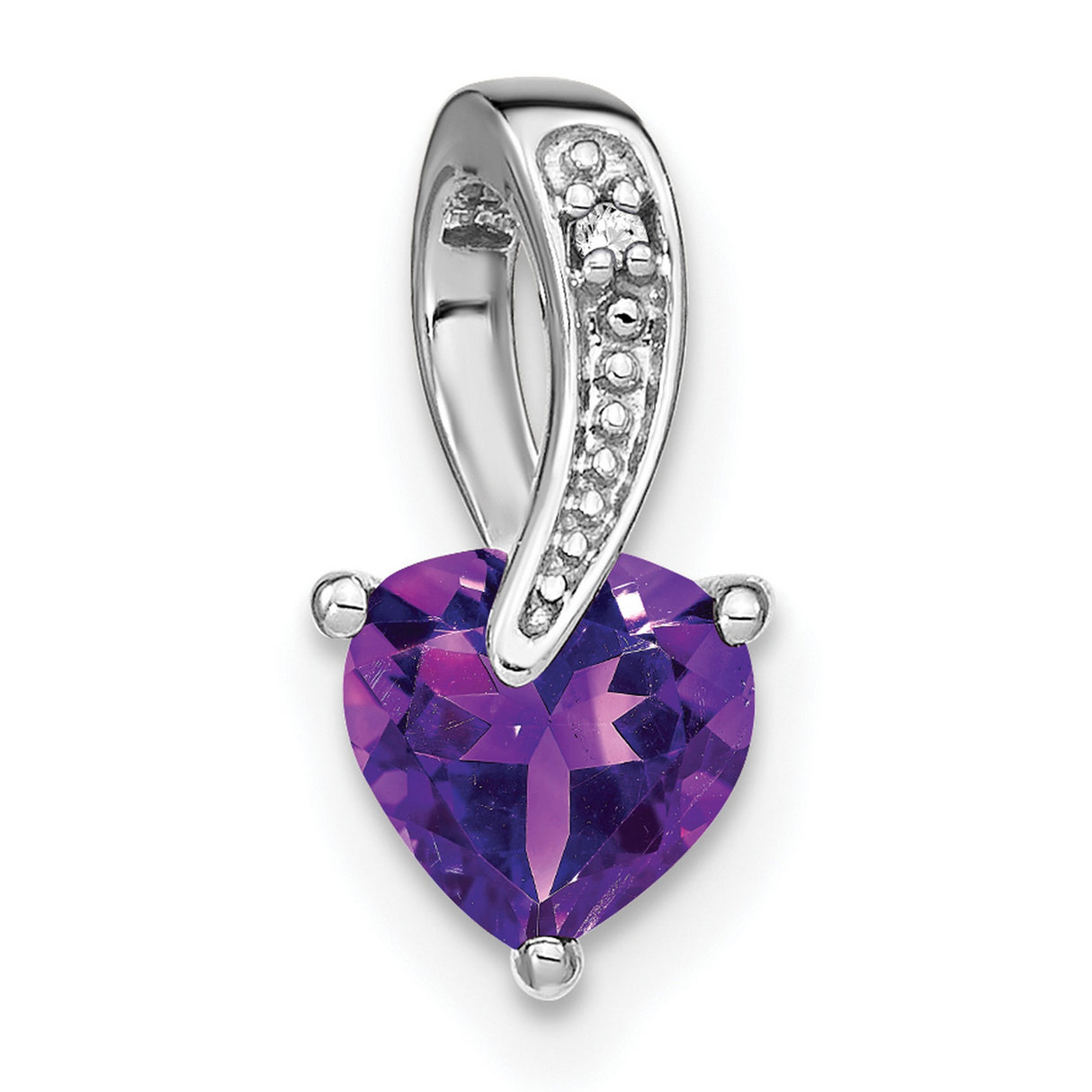 14k White Gold Heart Amethyst Pendant with Diamond Accent Bail for Women