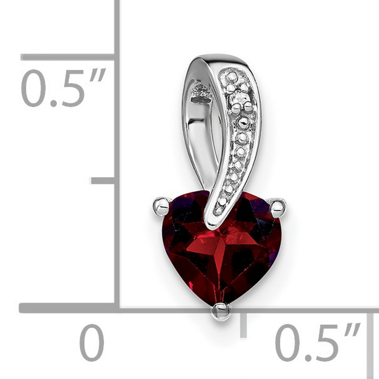 14k White Gold Heart Pendant with Garnet and Diamond Accents